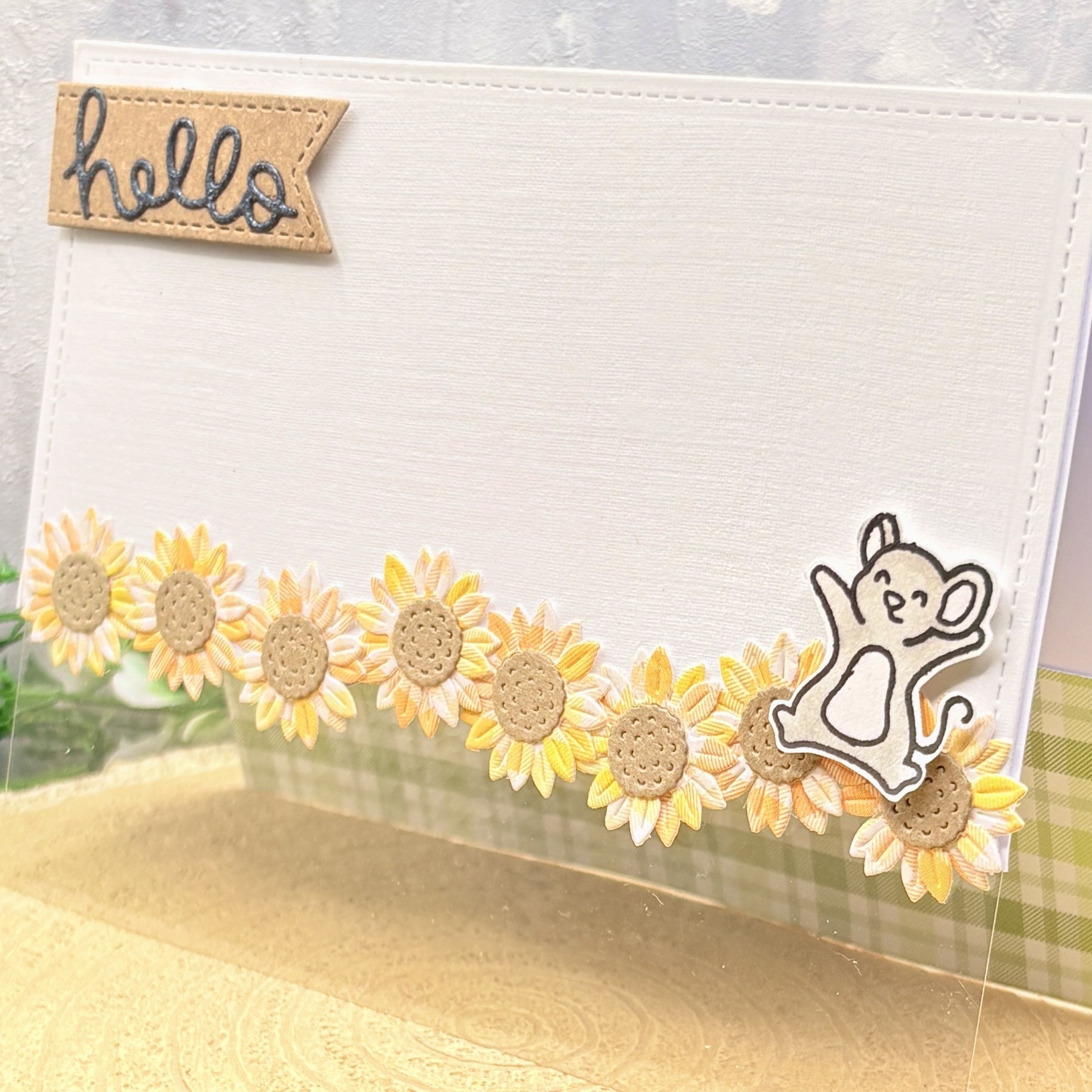 Mouse & Sunflowers Hello Handmade Card-2