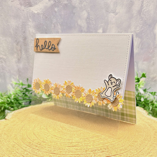 Mouse & Sunflowers Hello Handmade Card