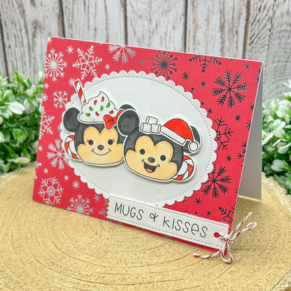 Mugs & Kisses Cartoon Mouse Couple Handmade Christmas Card-1