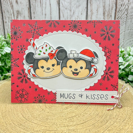 Mugs & Kisses Cartoon Mouse Couple Handmade Christmas Card