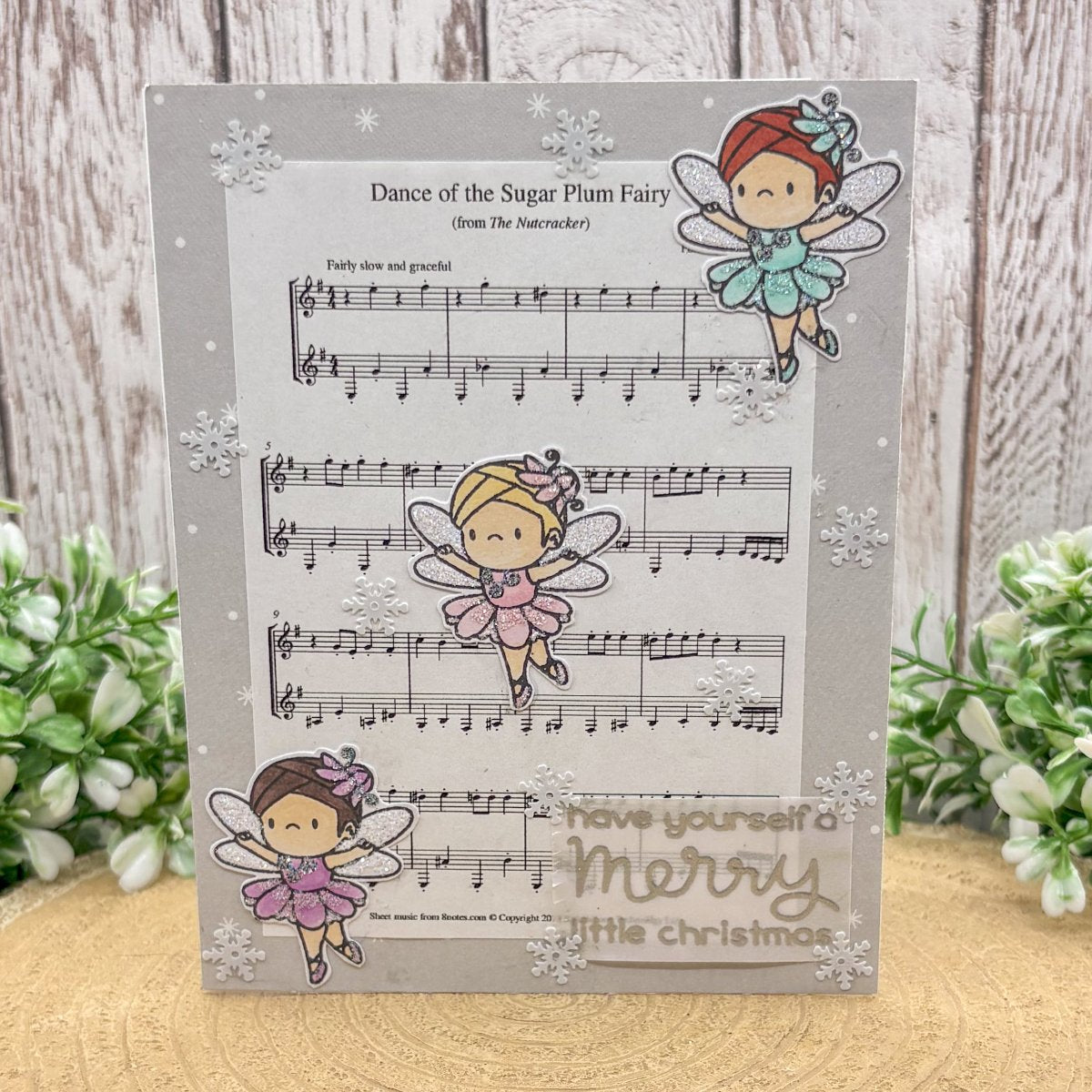 Nutcracker Fairy Music Sheet Handmade Christmas Card