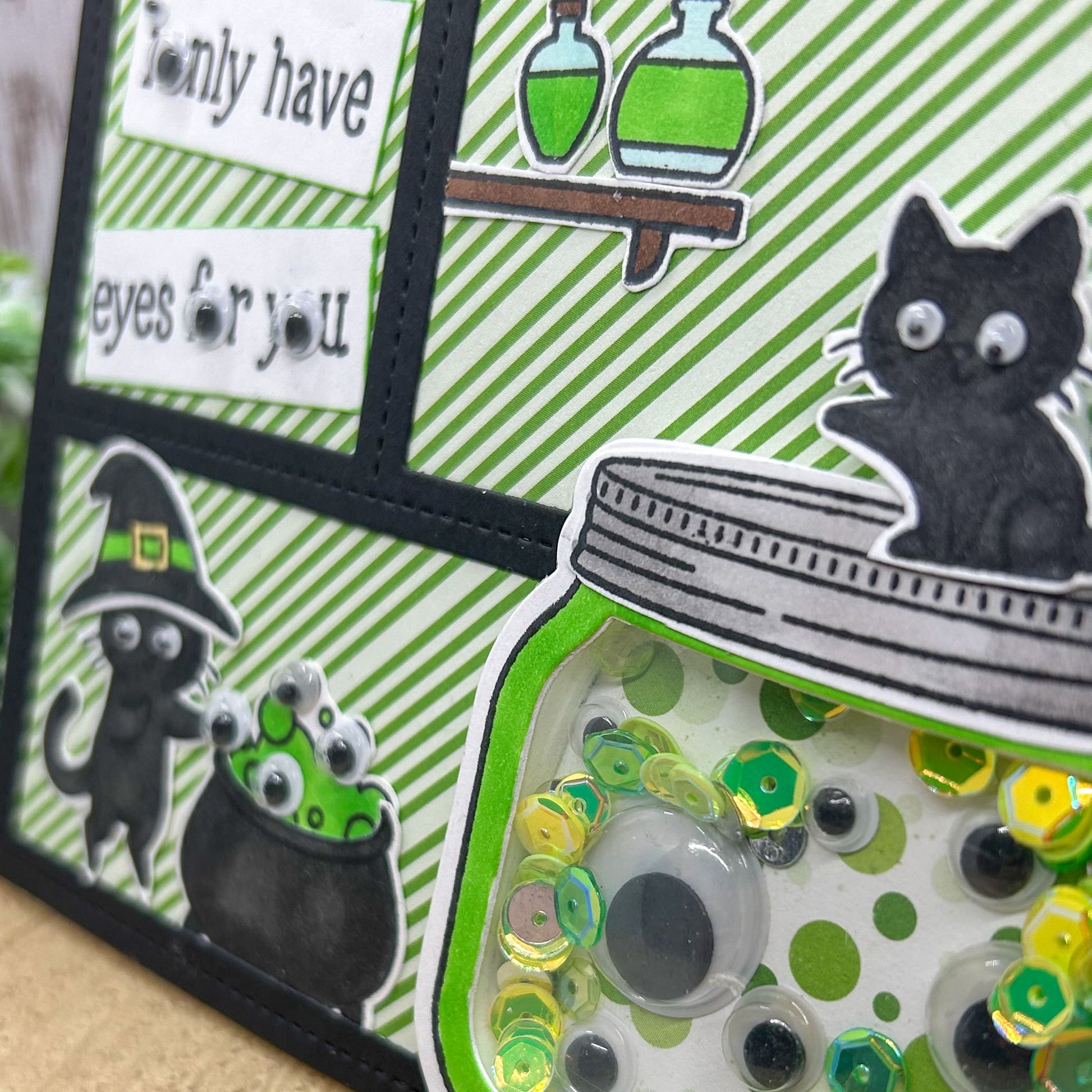 Only Have Eyes For You Witch Cat Handmade Shaker Card-2