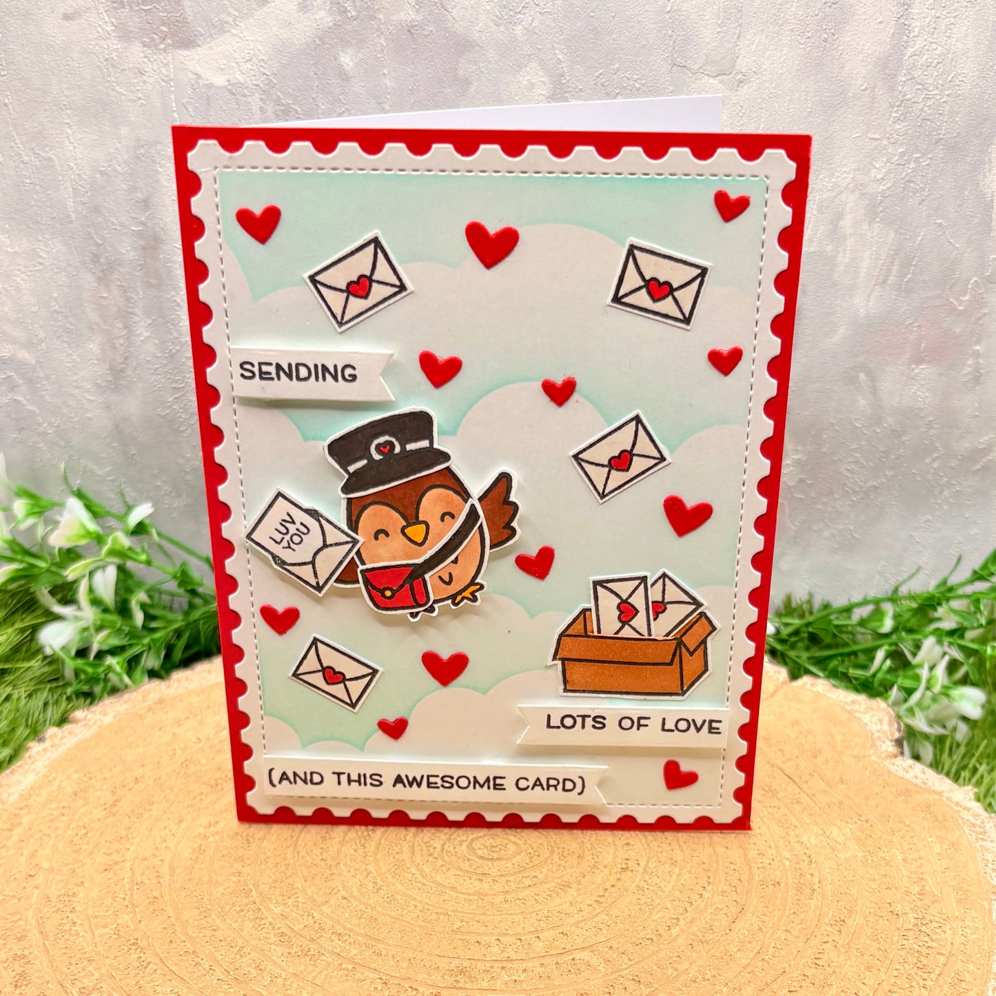 Owl Sending Love Handmade Valentine's Day Card-1
