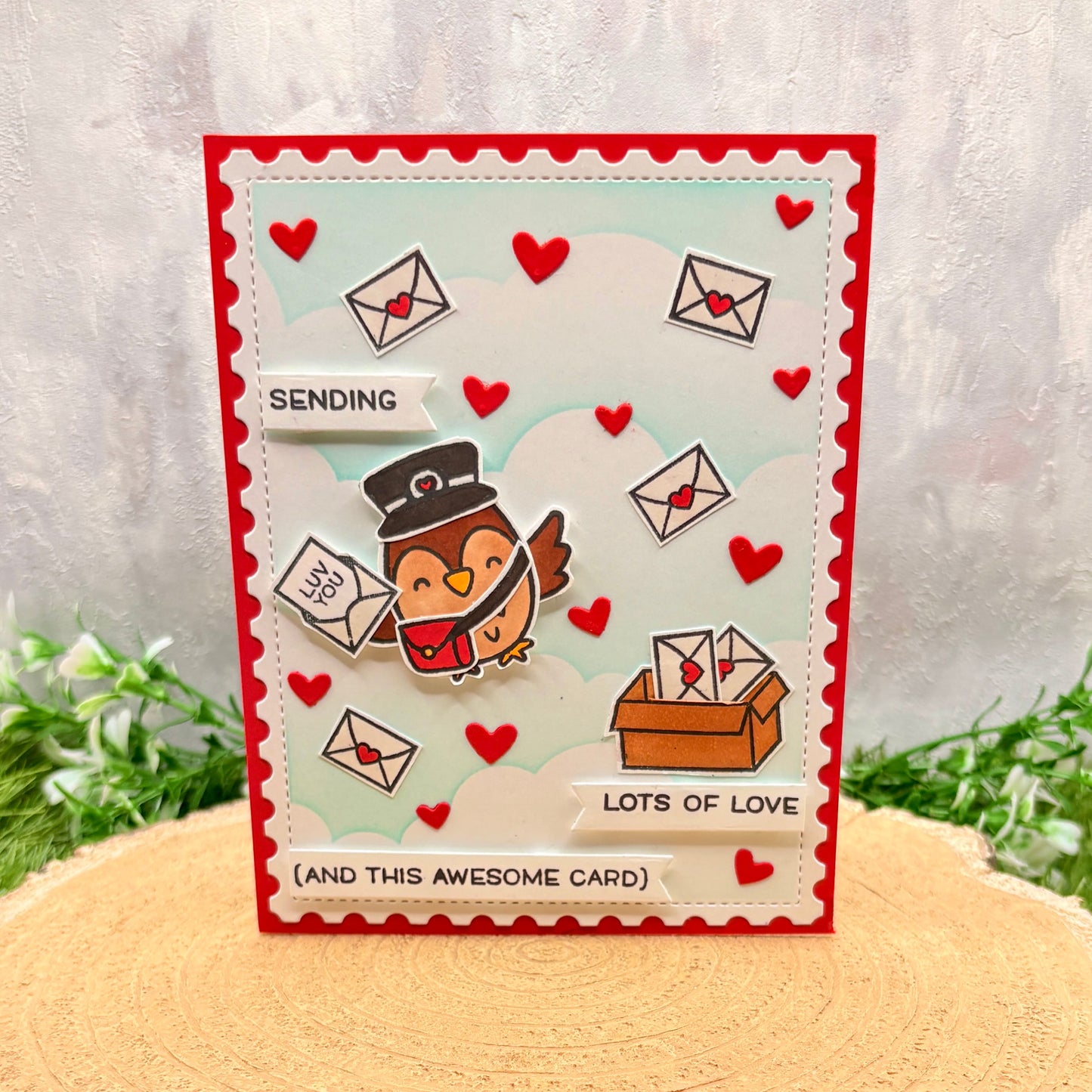 Owl Sending Love Handmade Valentine's Day Card