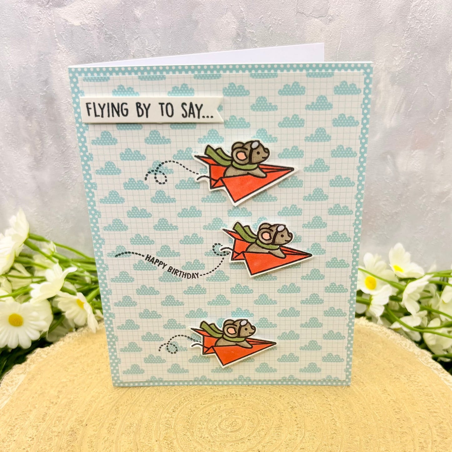 Paper Plane Mice Flying By To Say Handmade Card-1