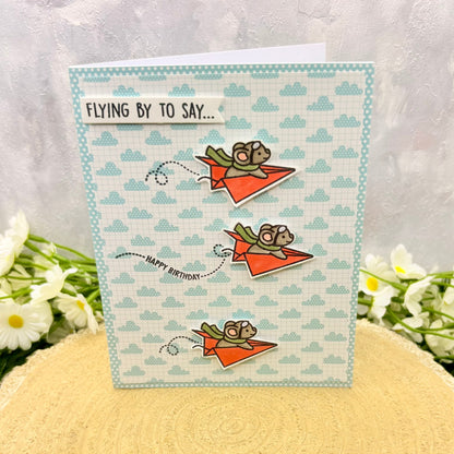 Paper Plane Mice Flying By To Say Handmade Card-1