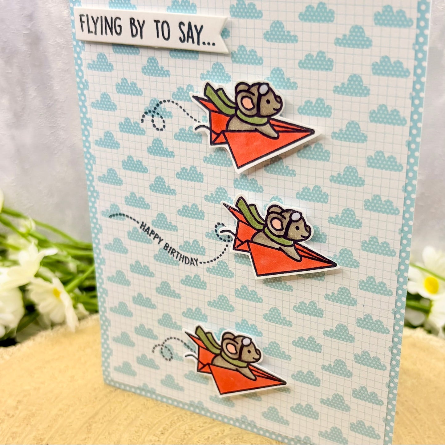 Paper Plane Mice Flying By To Say Handmade Card-2