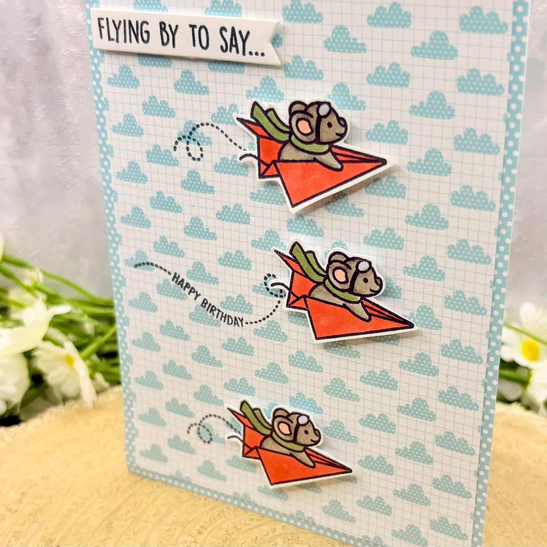 Paper Plane Mice Flying By To Say Handmade Card-2