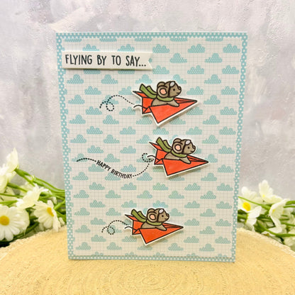 Paper Plane Mice Flying By To Say Handmade Card