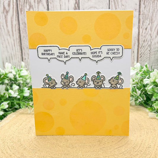 Party Mice Cheese Quotes Handmade Birthday Card
