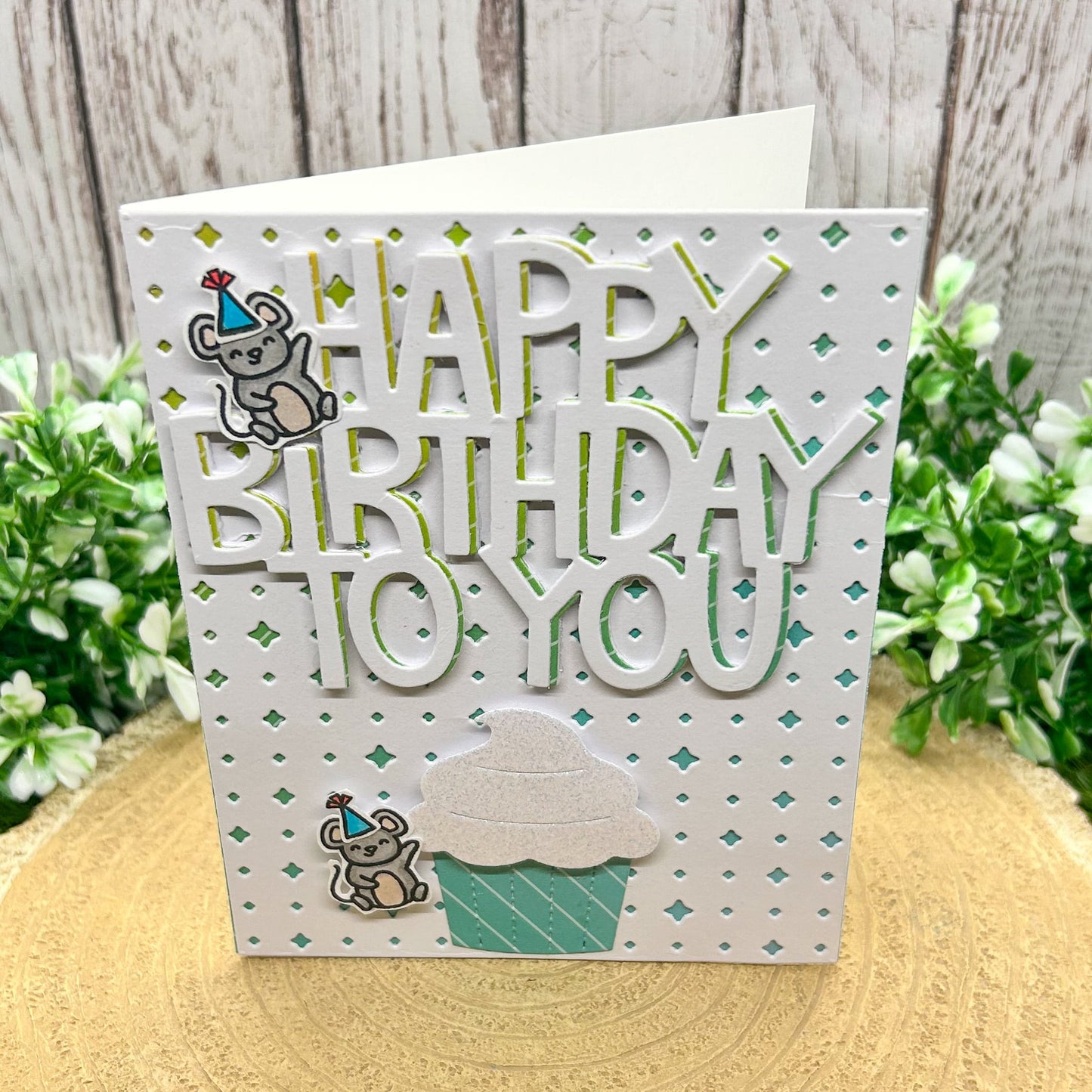 Party Mice Cupcake Handmade Birthday Card-1