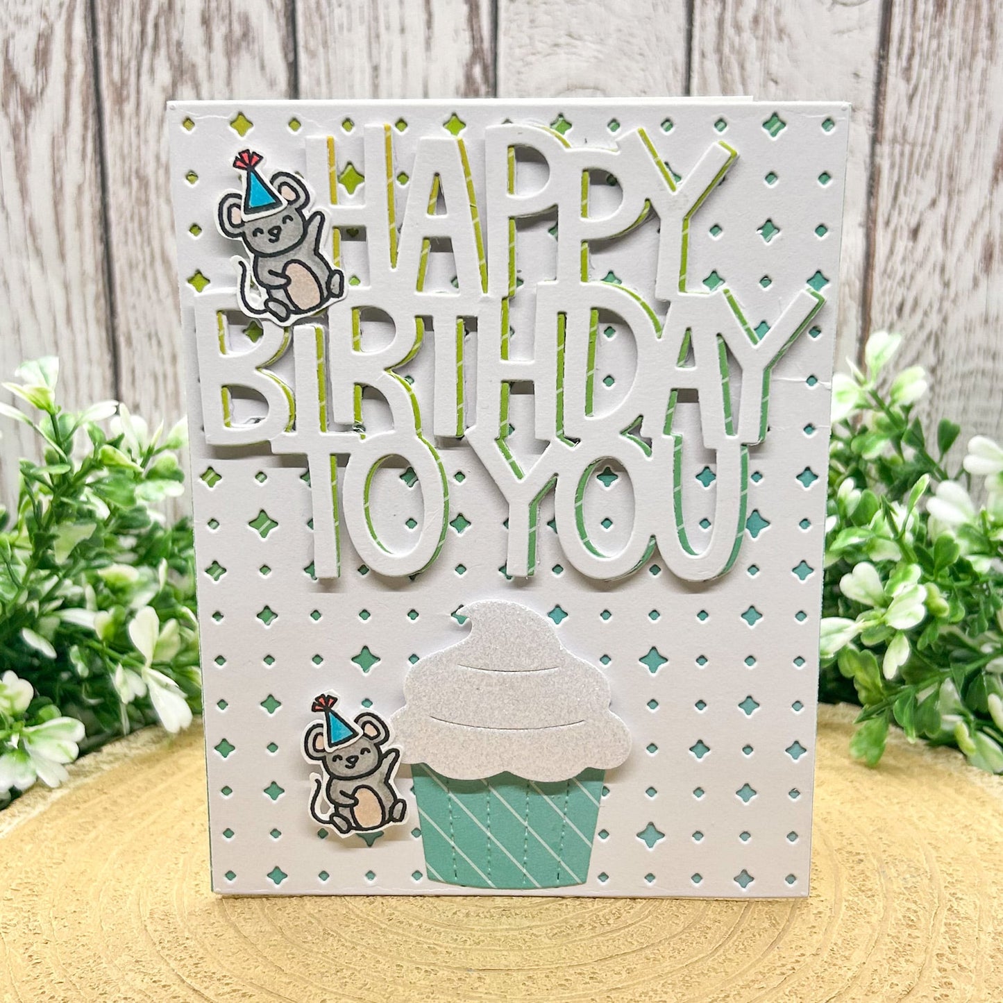 Party Mice Cupcake Handmade Birthday Card