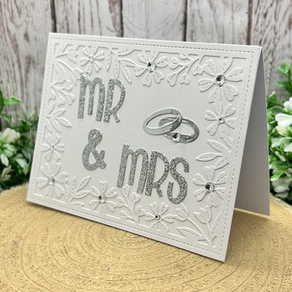 Pearl White Mr & Mrs Wedding Rings Handmade Card-1
