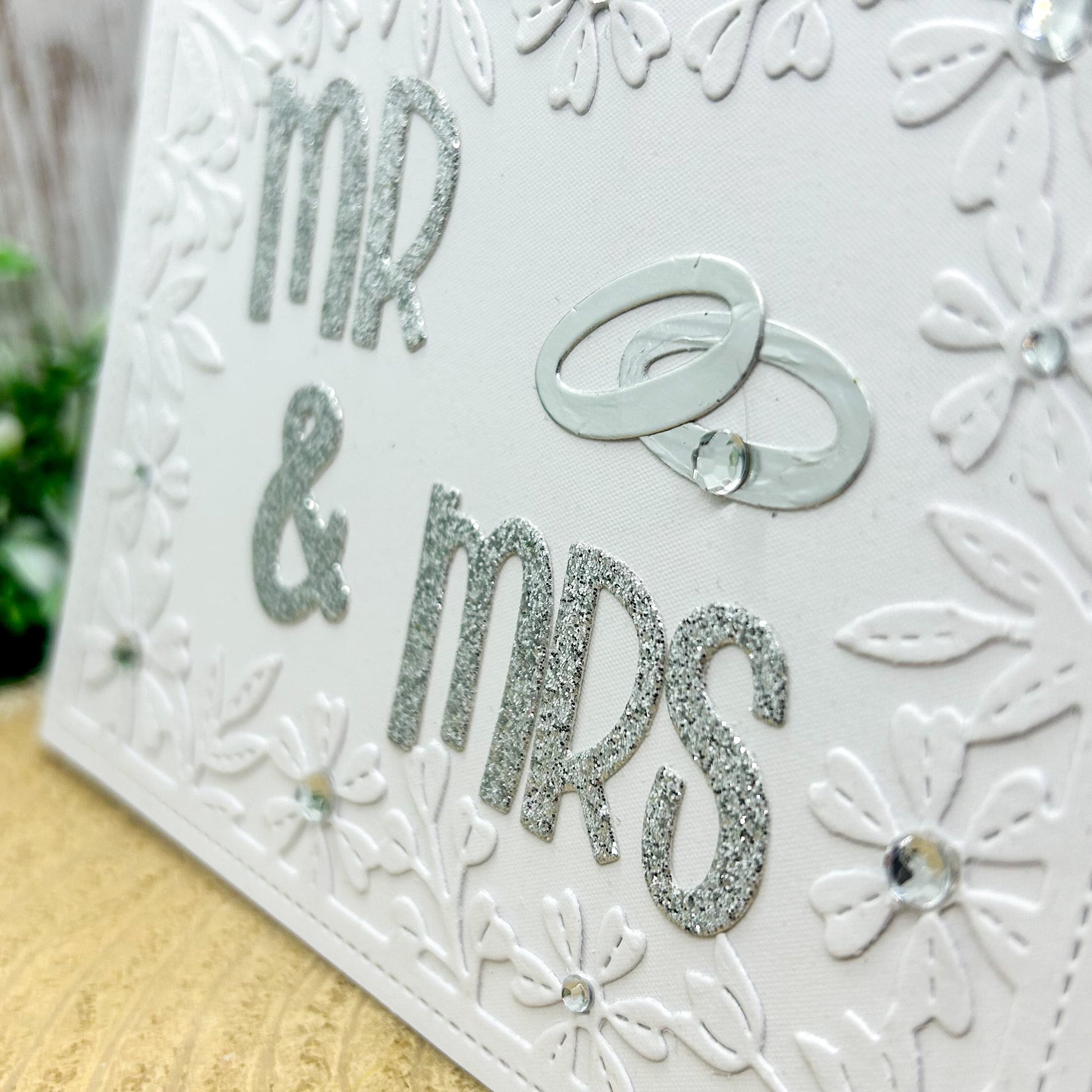 Pearl White Mr & Mrs Wedding Rings Handmade Card-2