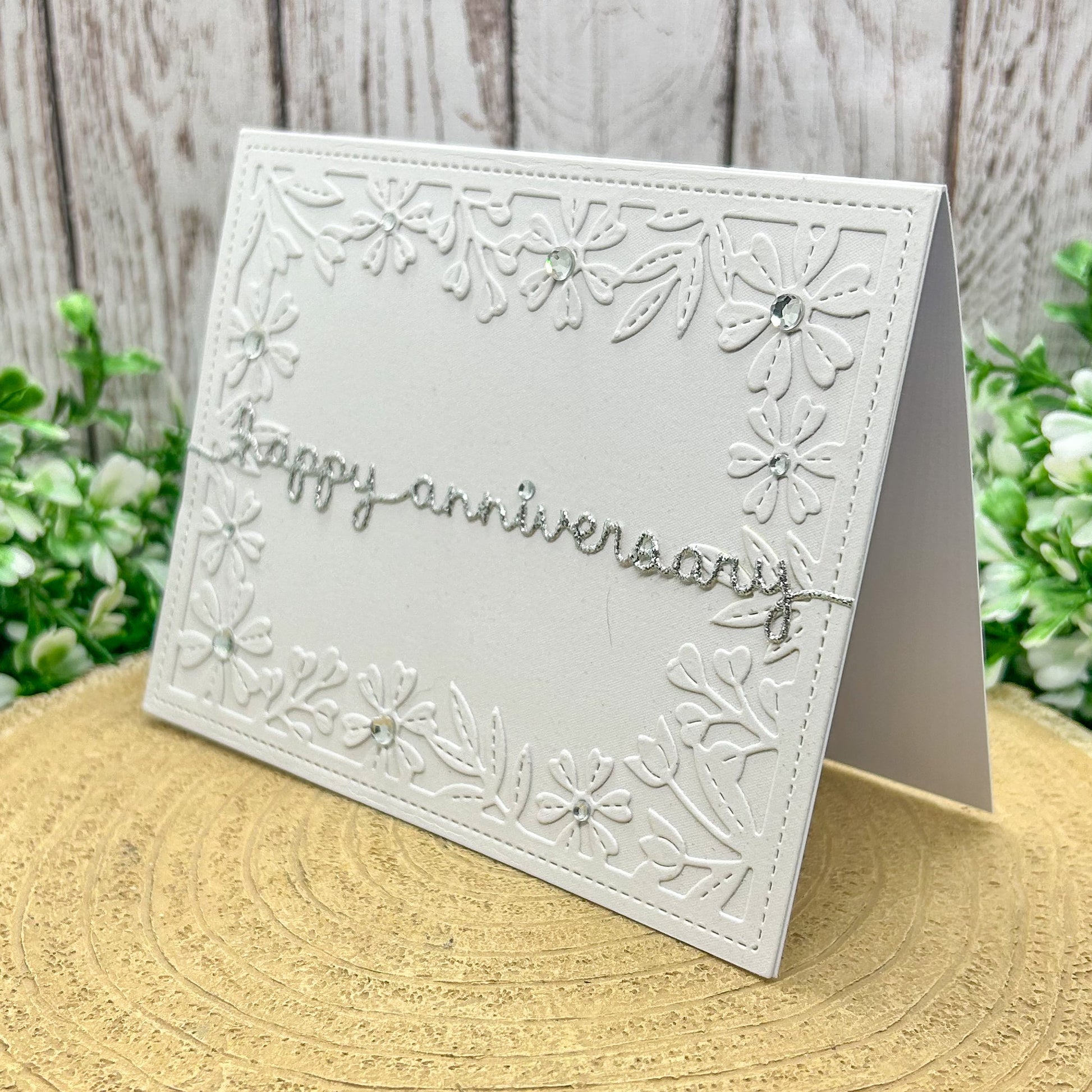 Pearl White & Silver Handmade Anniversary Card-1