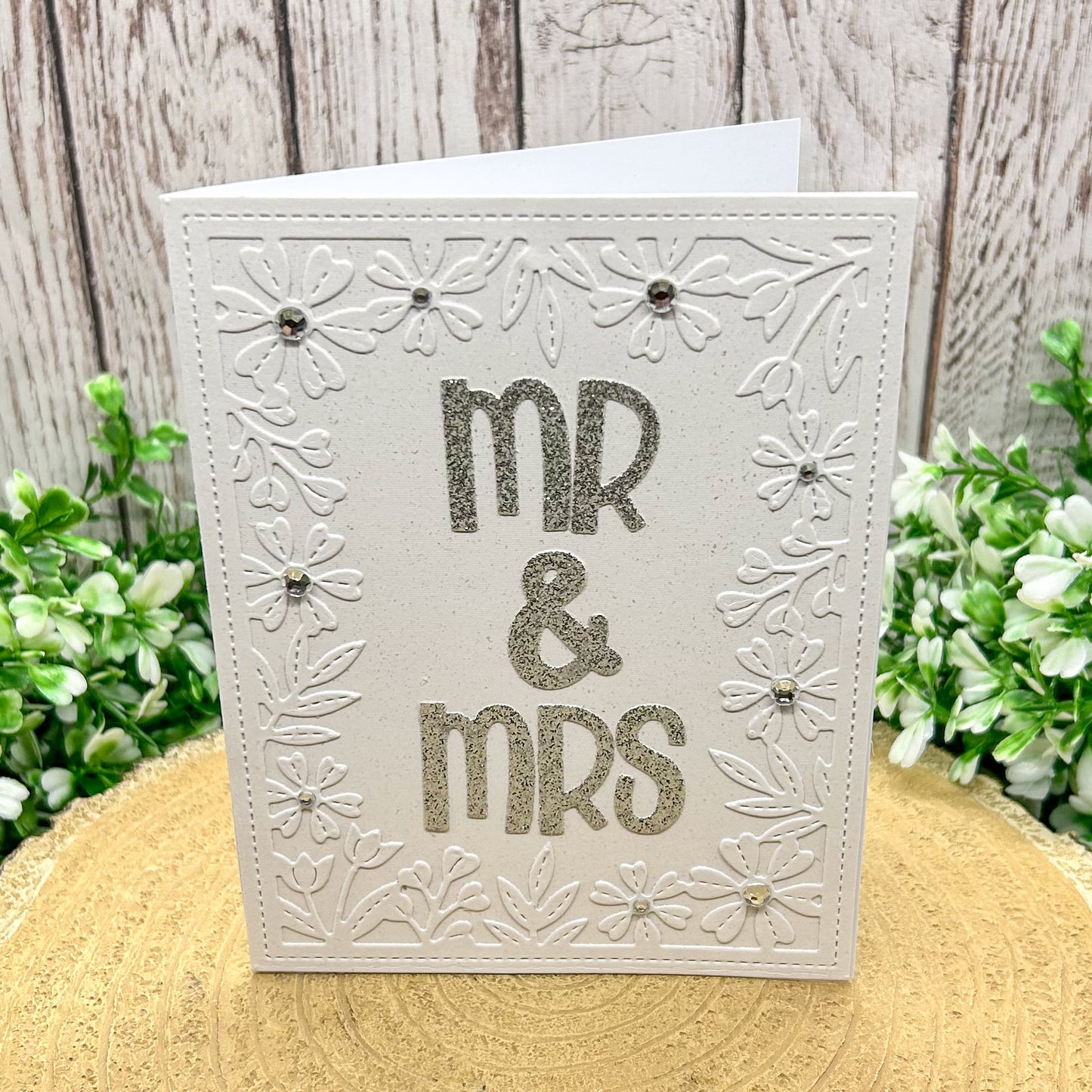 Pearl White & Silver Mr & Mrs Handmade Wedding Card-1