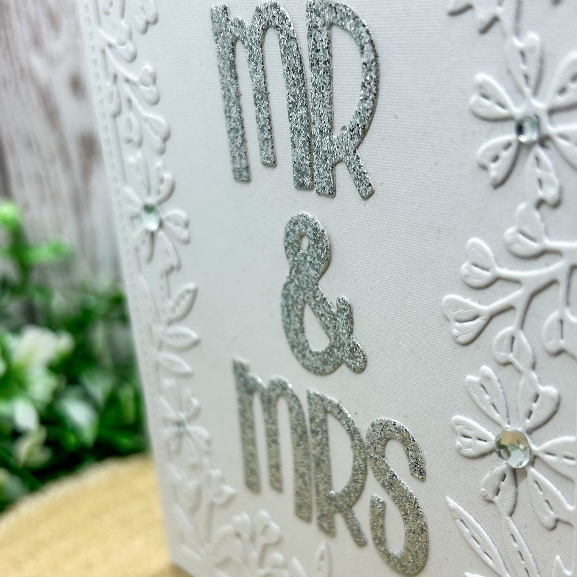 Pearl White & Silver Mr & Mrs Handmade Wedding Card-2