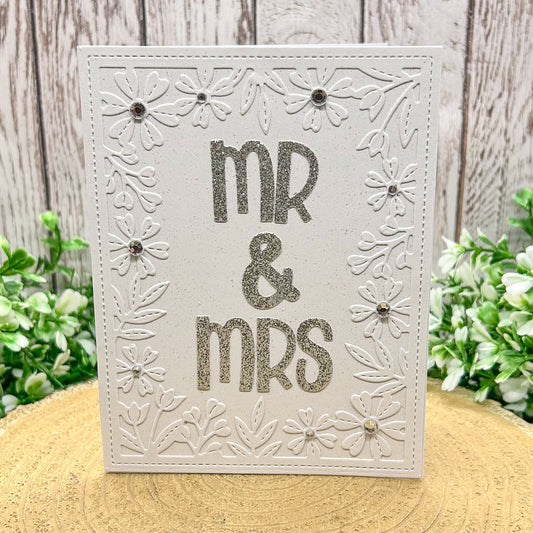 Pearl White & Silver Mr & Mrs Handmade Wedding Card