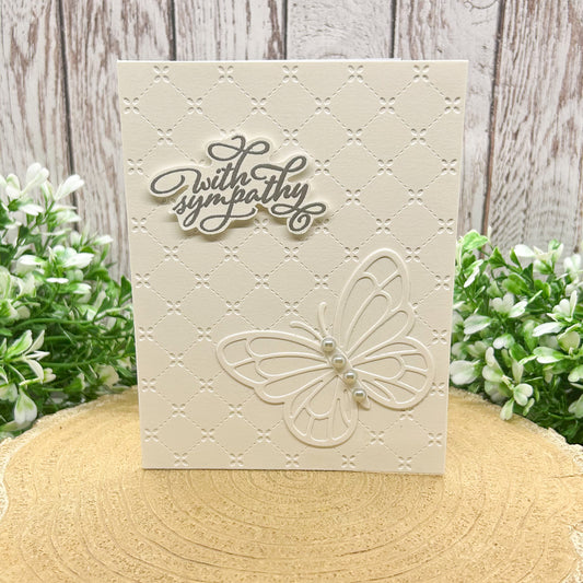 With Sympathy Elegant Pearl White Butterfly Handmade Card
