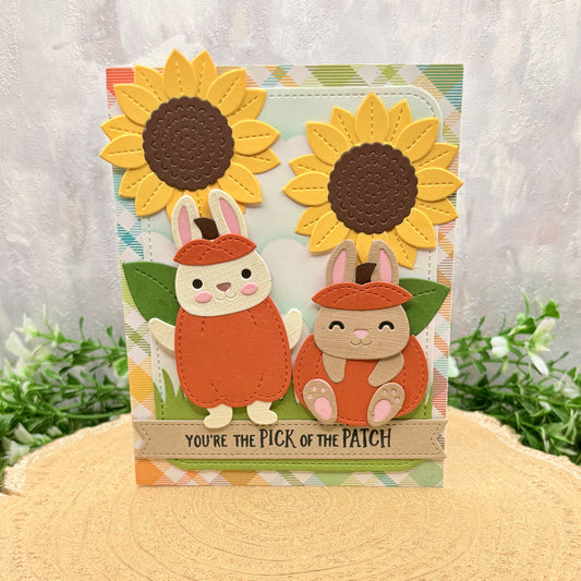 Pick of the Patch Rabbits in Pumpkins Handmade Card