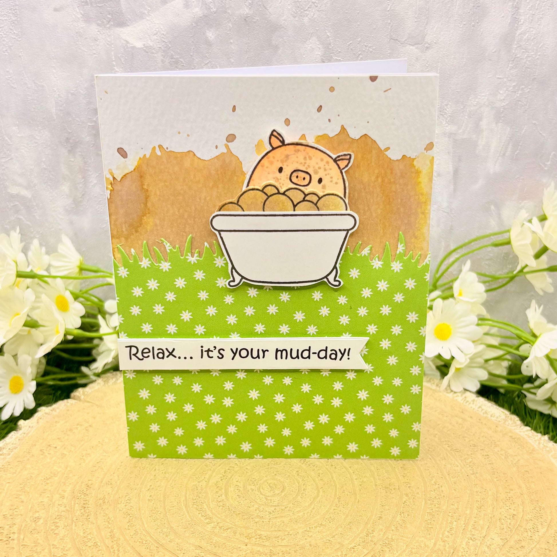 Pig In Mud Bath Handmade Birthday Card-1