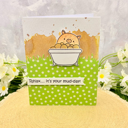 Pig In Mud Bath Handmade Birthday Card-1