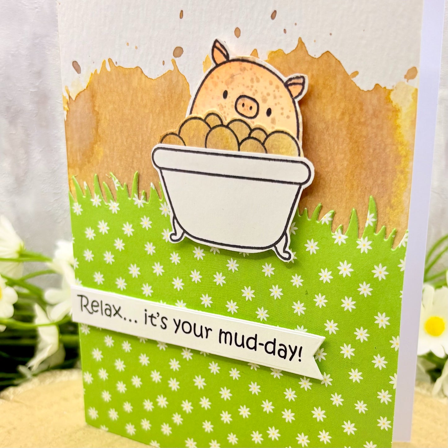 Pig In Mud Bath Handmade Birthday Card-2