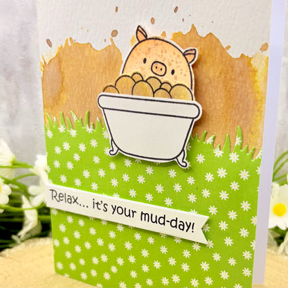 Pig In Mud Bath Handmade Birthday Card-2