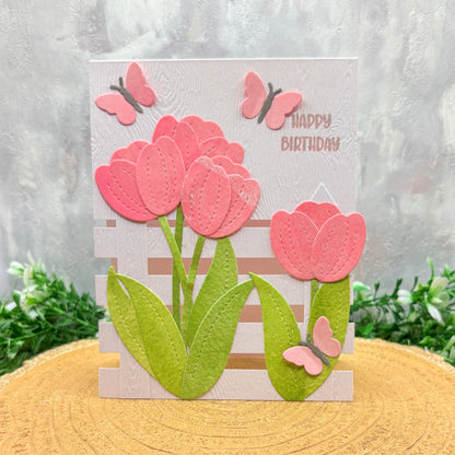 Pink Butterflies & Flowers Handmade Birthday Card