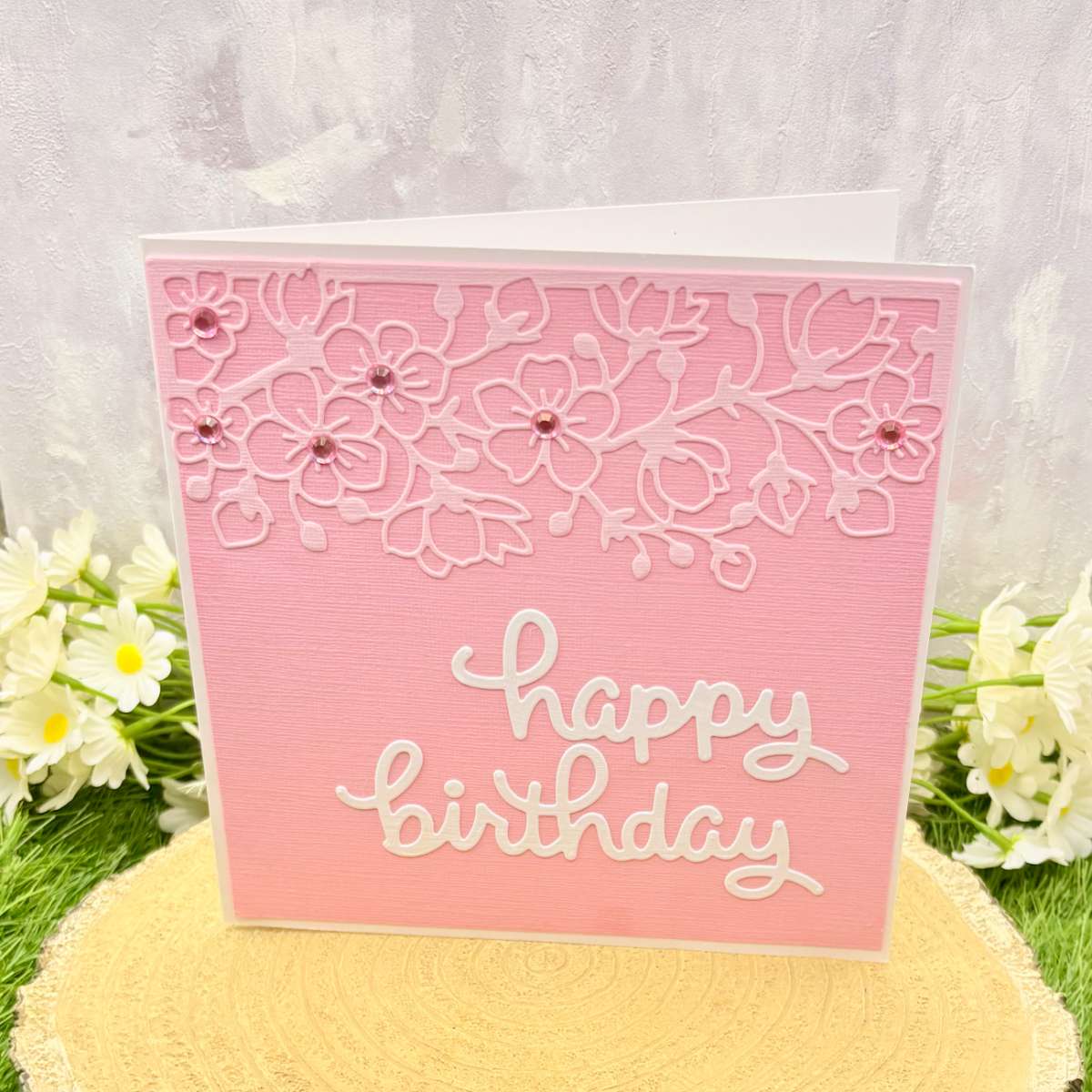 Pink Floral Design Handmade Birthday Card-1