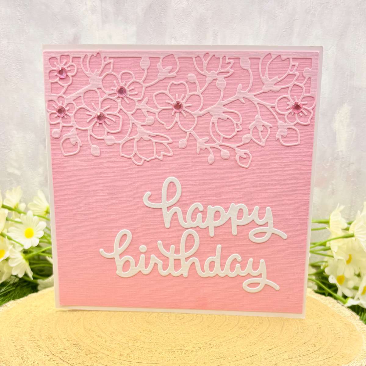 Pink Floral Design Handmade Birthday Card