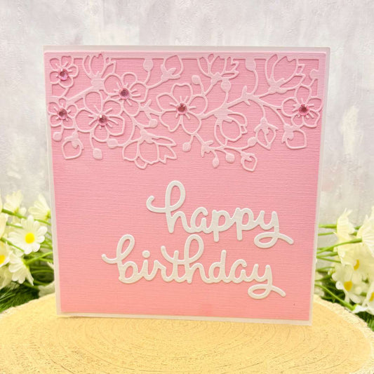 Pink Floral Design Handmade Birthday Card