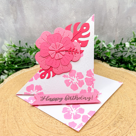 Pink Floral Standing Handmade Birthday Card