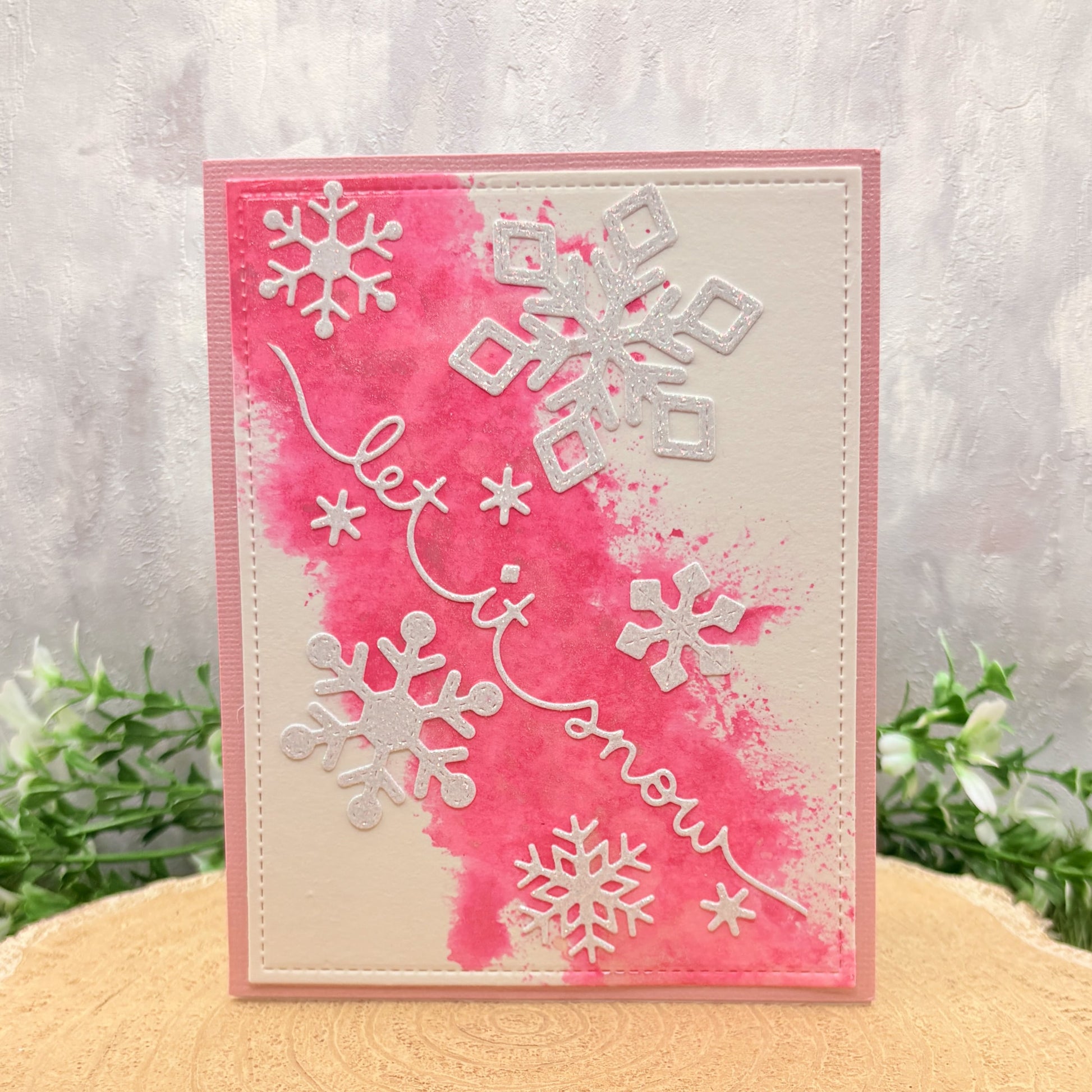 Pink Let It Snow Handmade Christmas Card