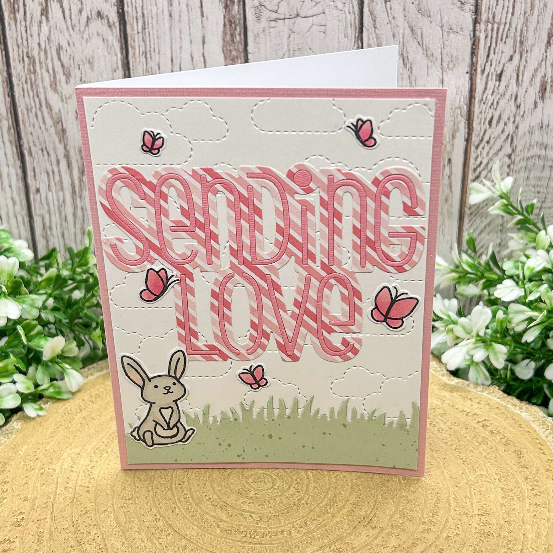 Pink Sending Love Bunny Handmade Card-1