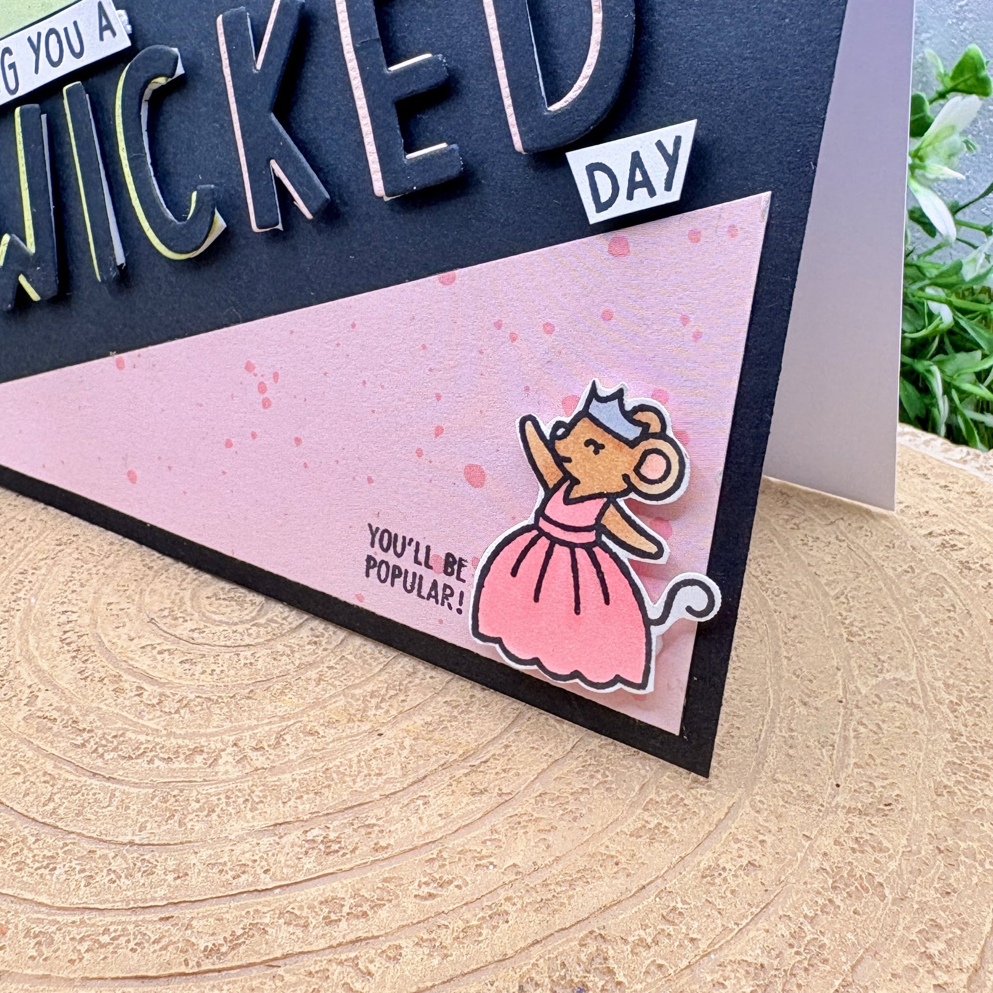 Pink & Green Mice Witches Wicked Handmade Birthday Card-2