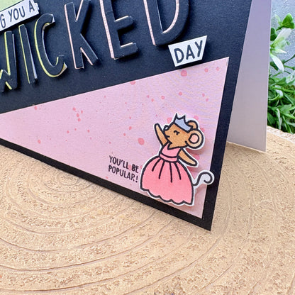 Pink & Green Mice Witches Wicked Handmade Birthday Card-2