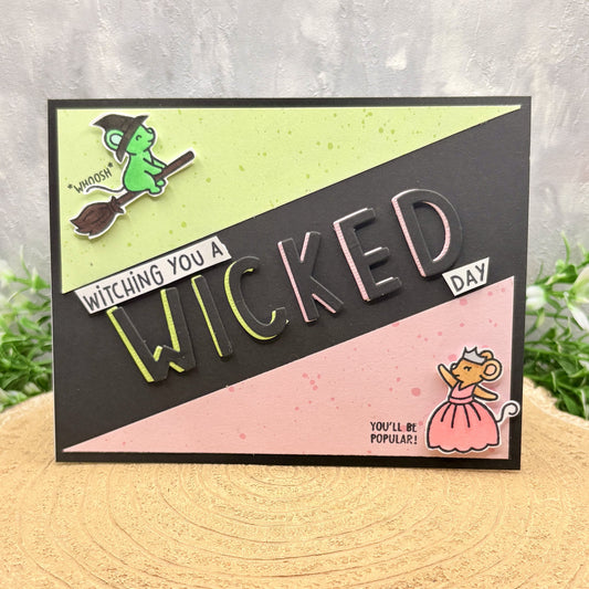 Pink & Green Mice Witches Wicked Handmade Birthday Card
