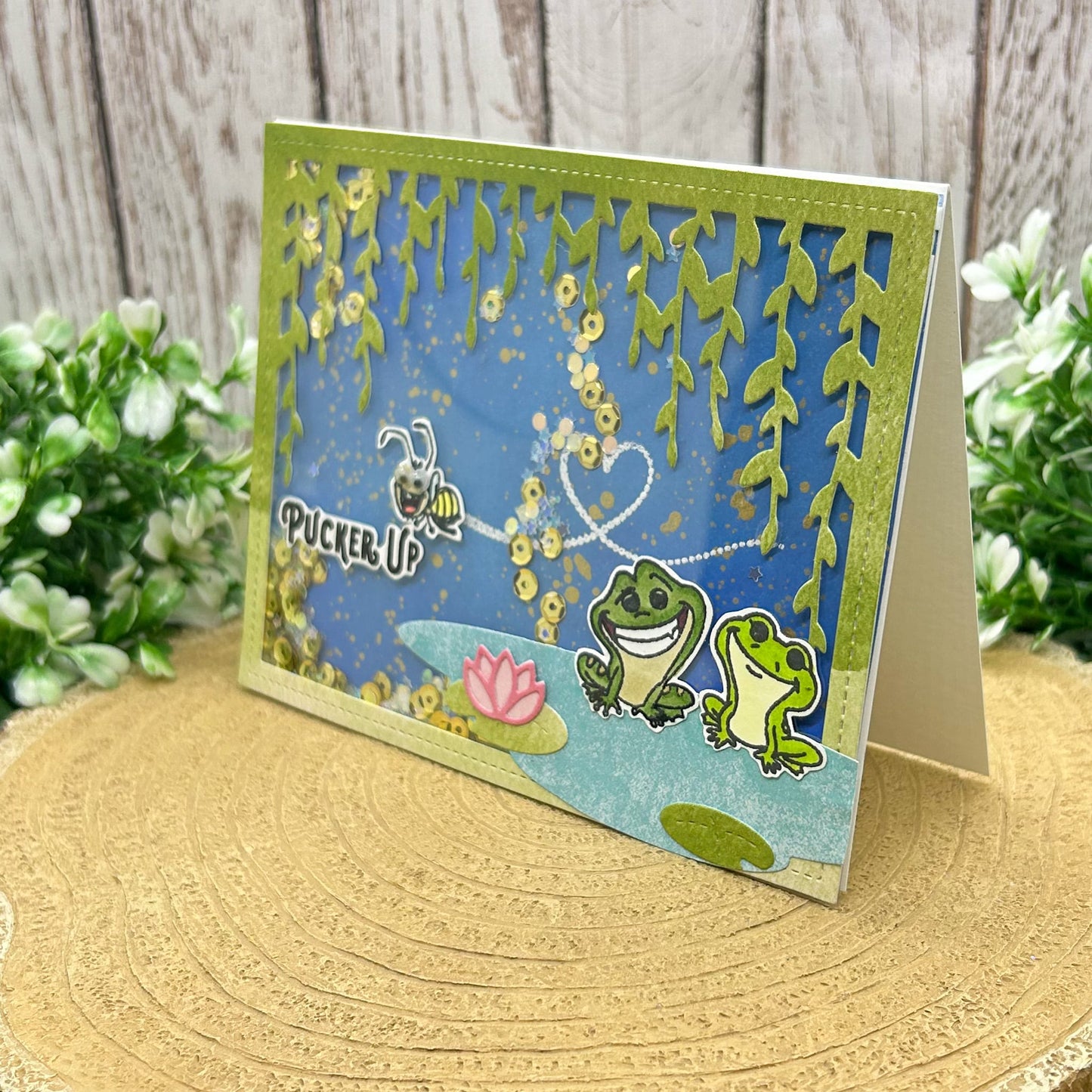 Pucker Up Princess & Frog Character Handmade Shaker Card-1