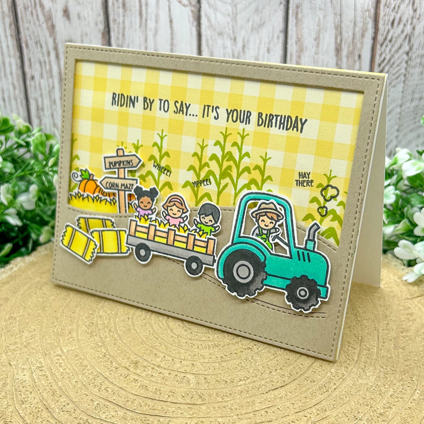 Pumpkin Farmer In Tractor Handmade Birthday Card-1