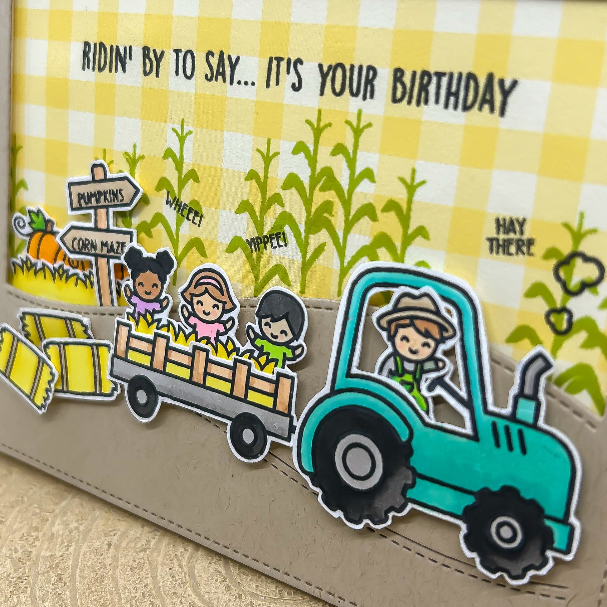 Pumpkin Farmer In Tractor Handmade Birthday Card-2