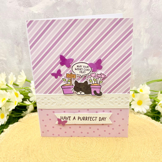 Purple Have A Purrfect Day Handmade Birthday Card-1