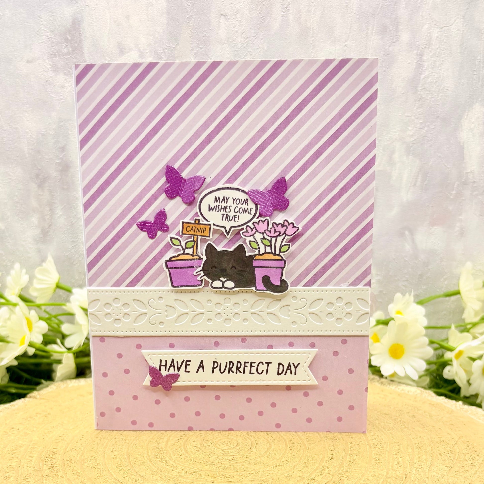 Purple Have A Purrfect Day Handmade Birthday Card