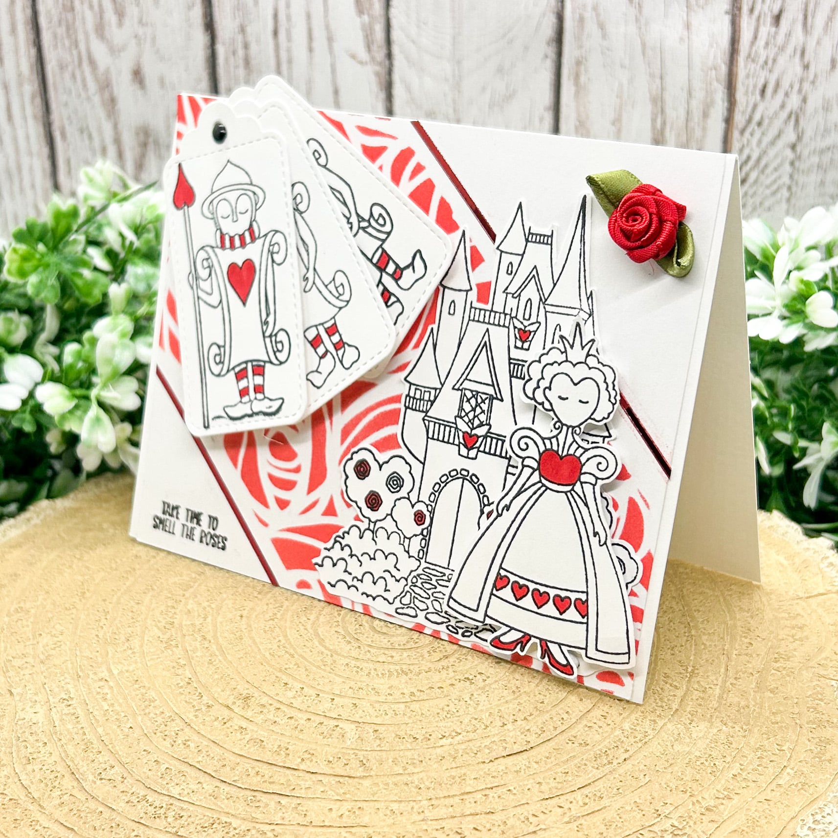 Queen Of Hearts Smell The Roses Handmade Card-1