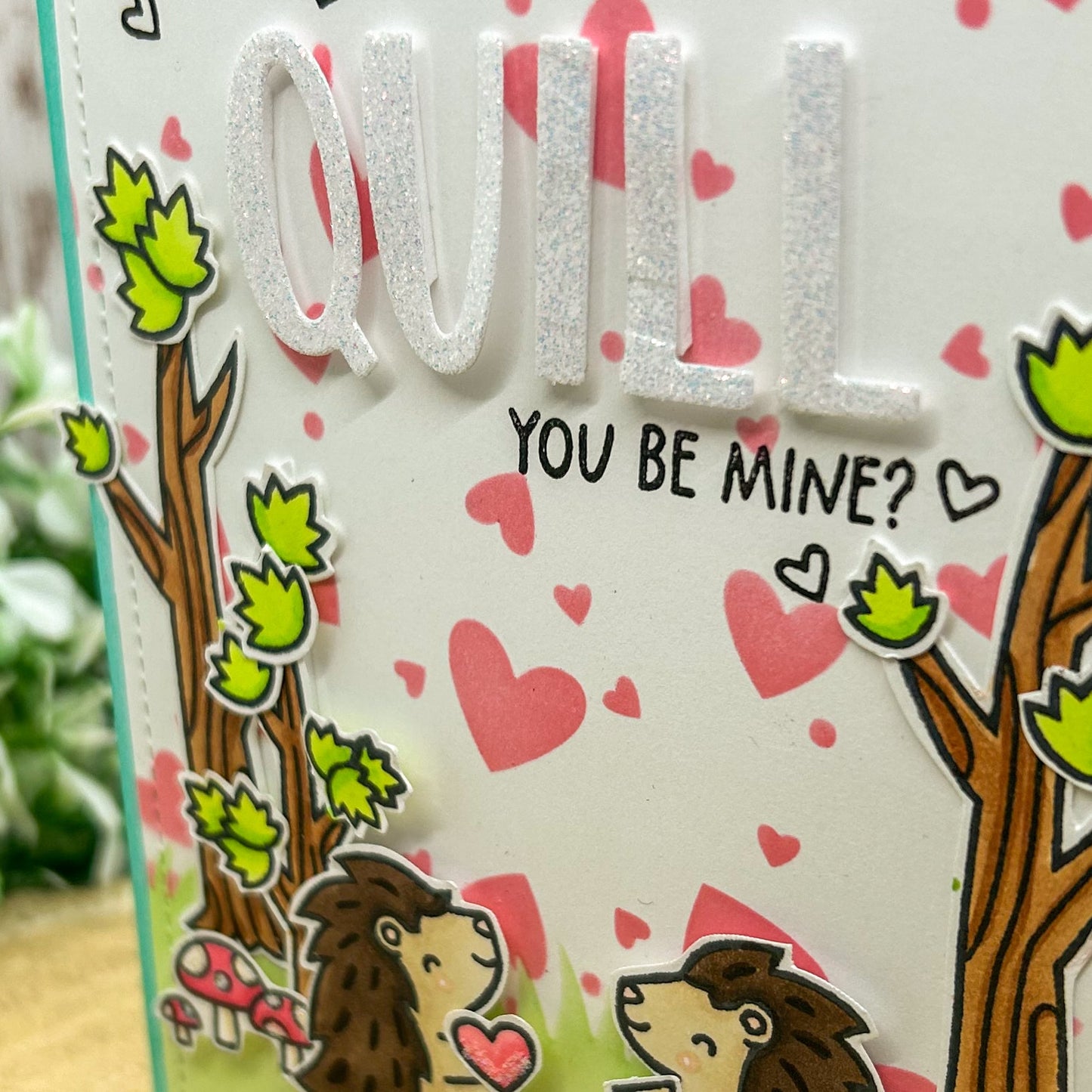Quill You Be Mine Hedgehogs Handmade Valentine's Day Card-2