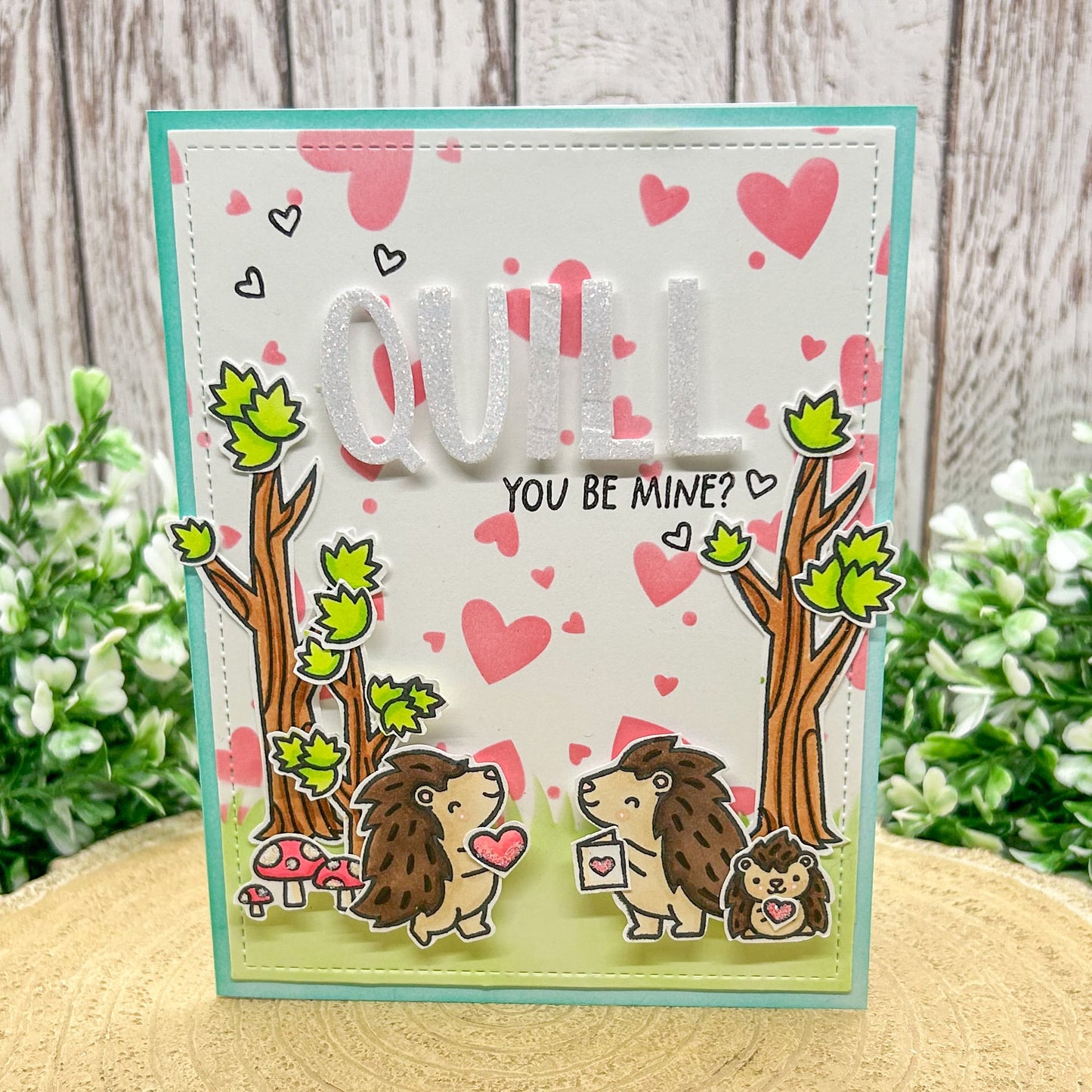 Quill You Be Mine Hedgehogs Handmade Valentine's Day Card
