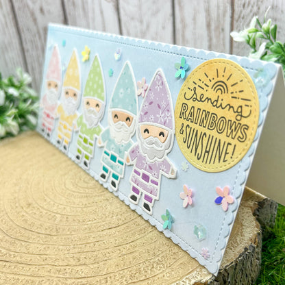 Rainbows & Sunshine Gnomes Slimline Handmade Card-1