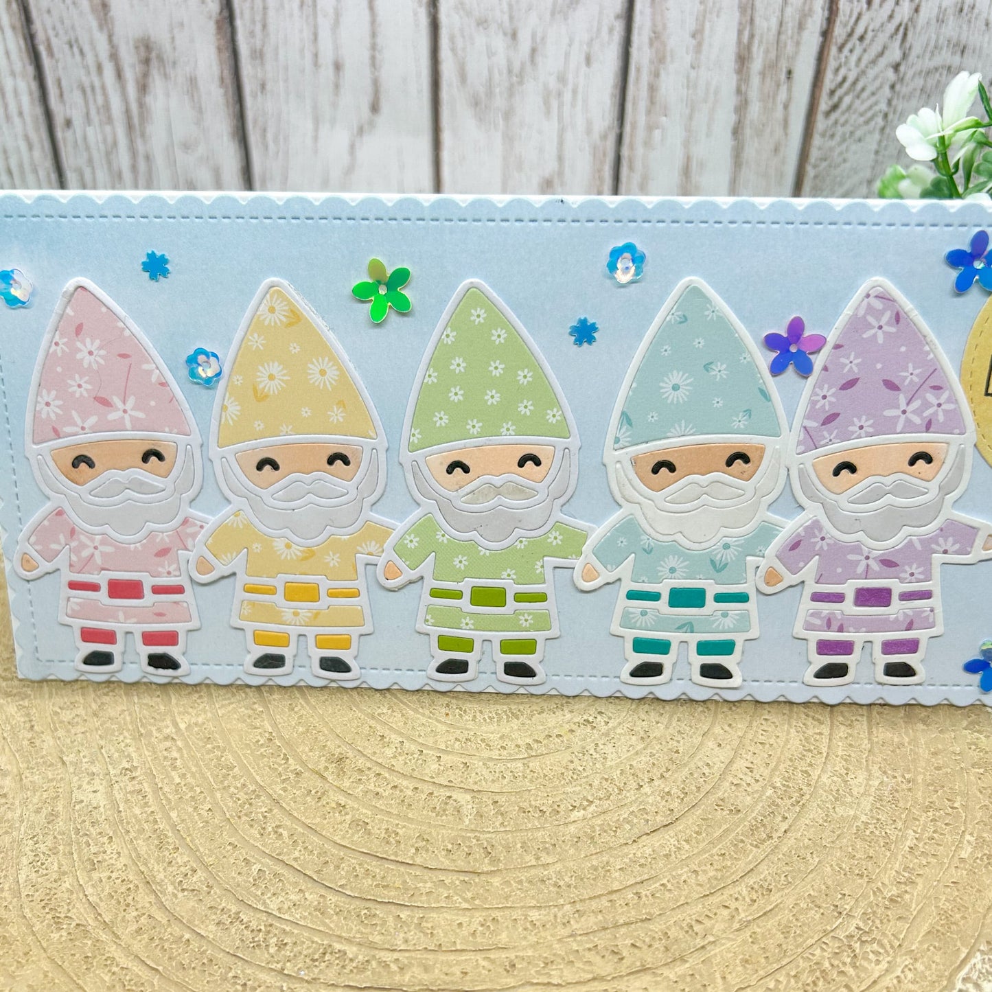 Rainbows & Sunshine Gnomes Slimline Handmade Card-2