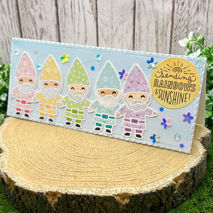 Rainbows & Sunshine Gnomes Slimline Handmade Card
