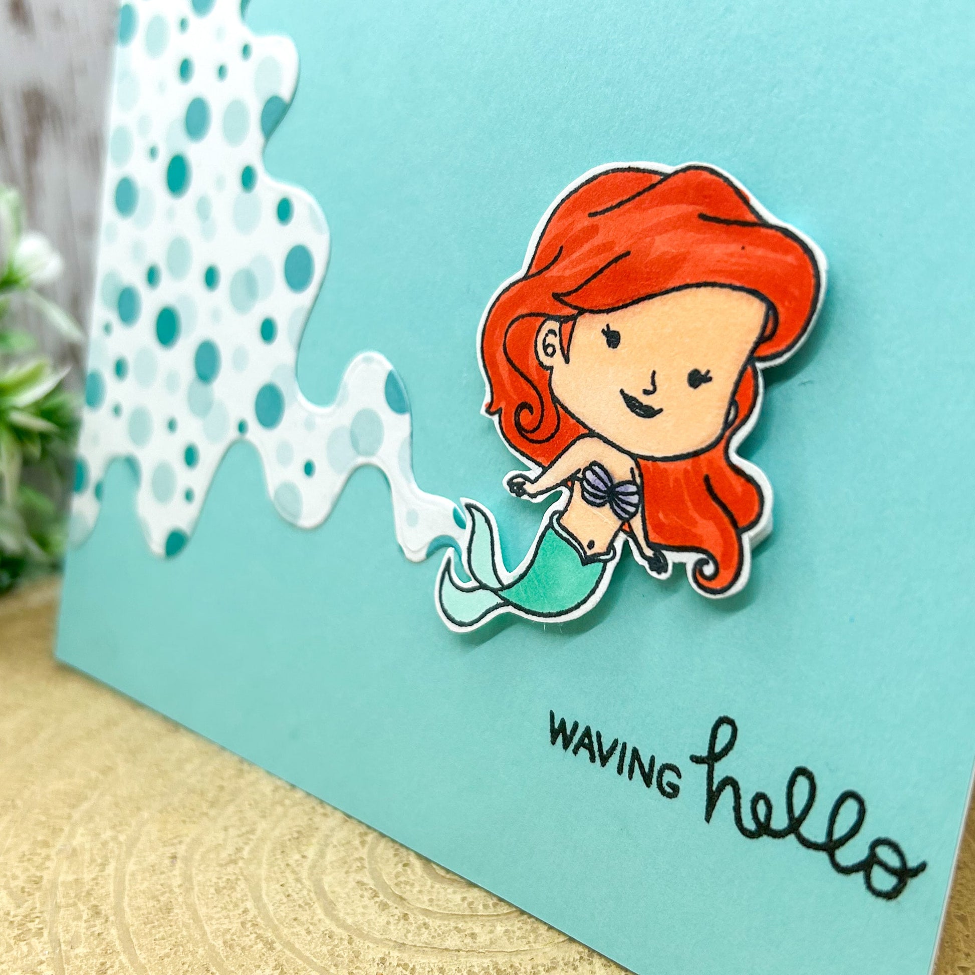 Red Hair Mermaid Character Handmade Card-2